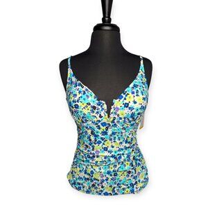 Anne Cole Blue Ditzy Tankini Swim Top NWT Women's Size Medium